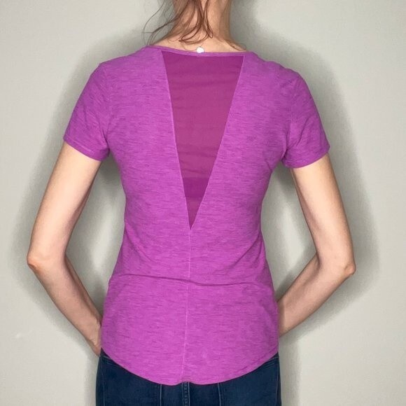 Old Navy Active Breathe On Tee T Shirt Crewneck Pink Purple S SM Small Tall ST - Picture 2 of 12